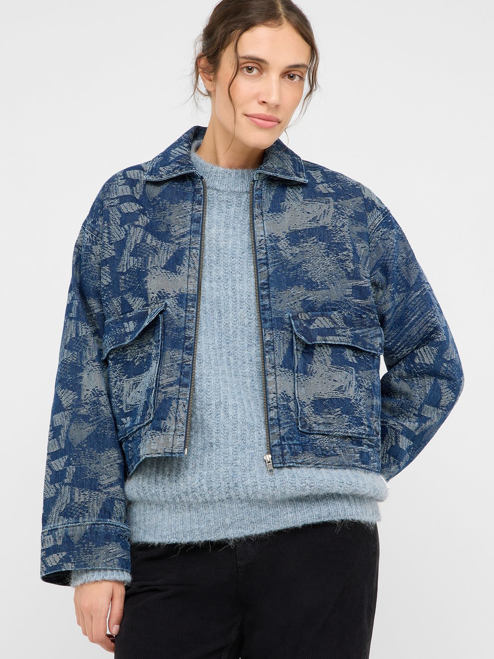 Thumbnail - Mustang Jeansjacke Damen Baumwolle blau gemustert, M