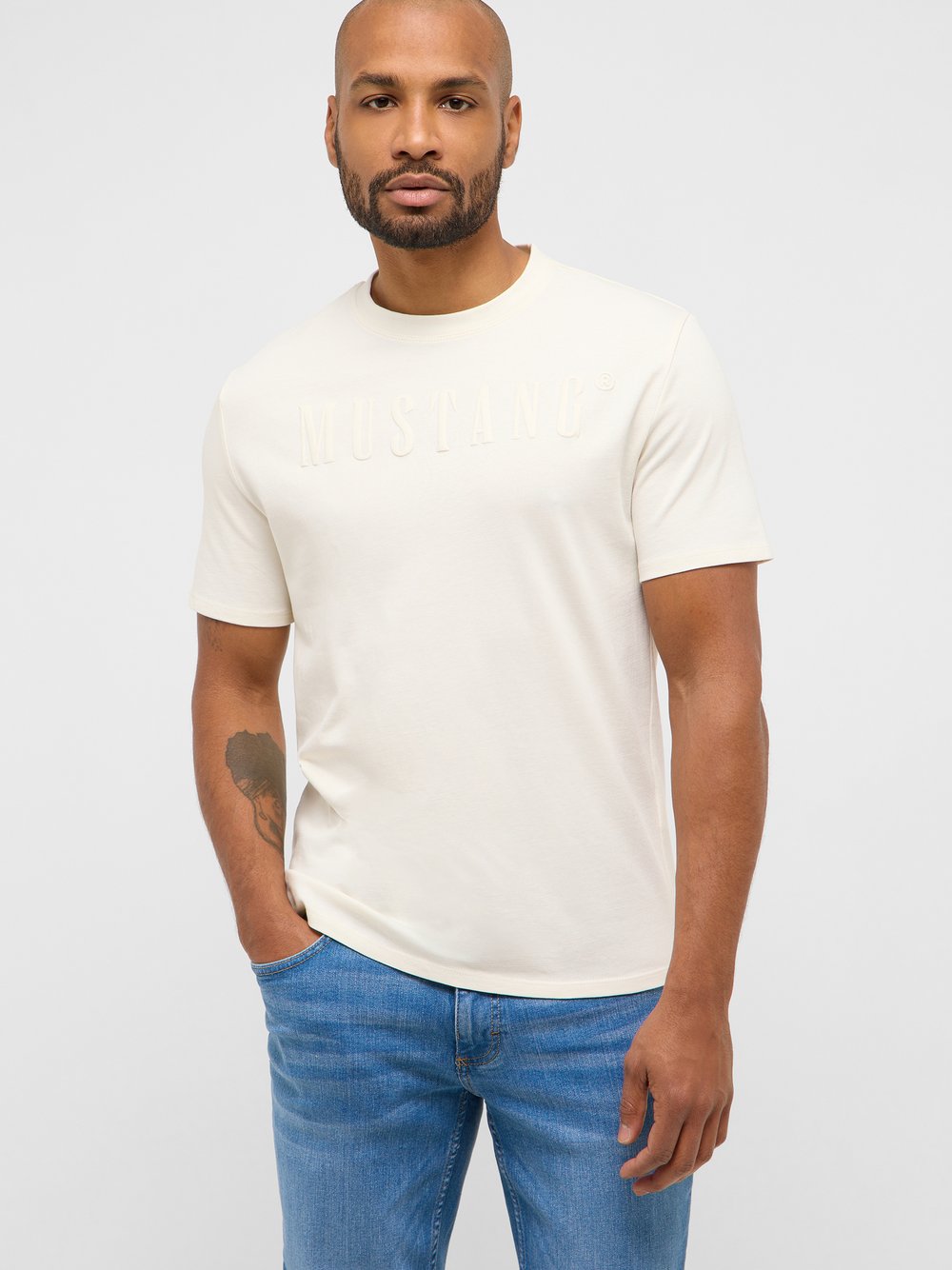 Mustang T-Shirt Herren Baumwolle beige, S