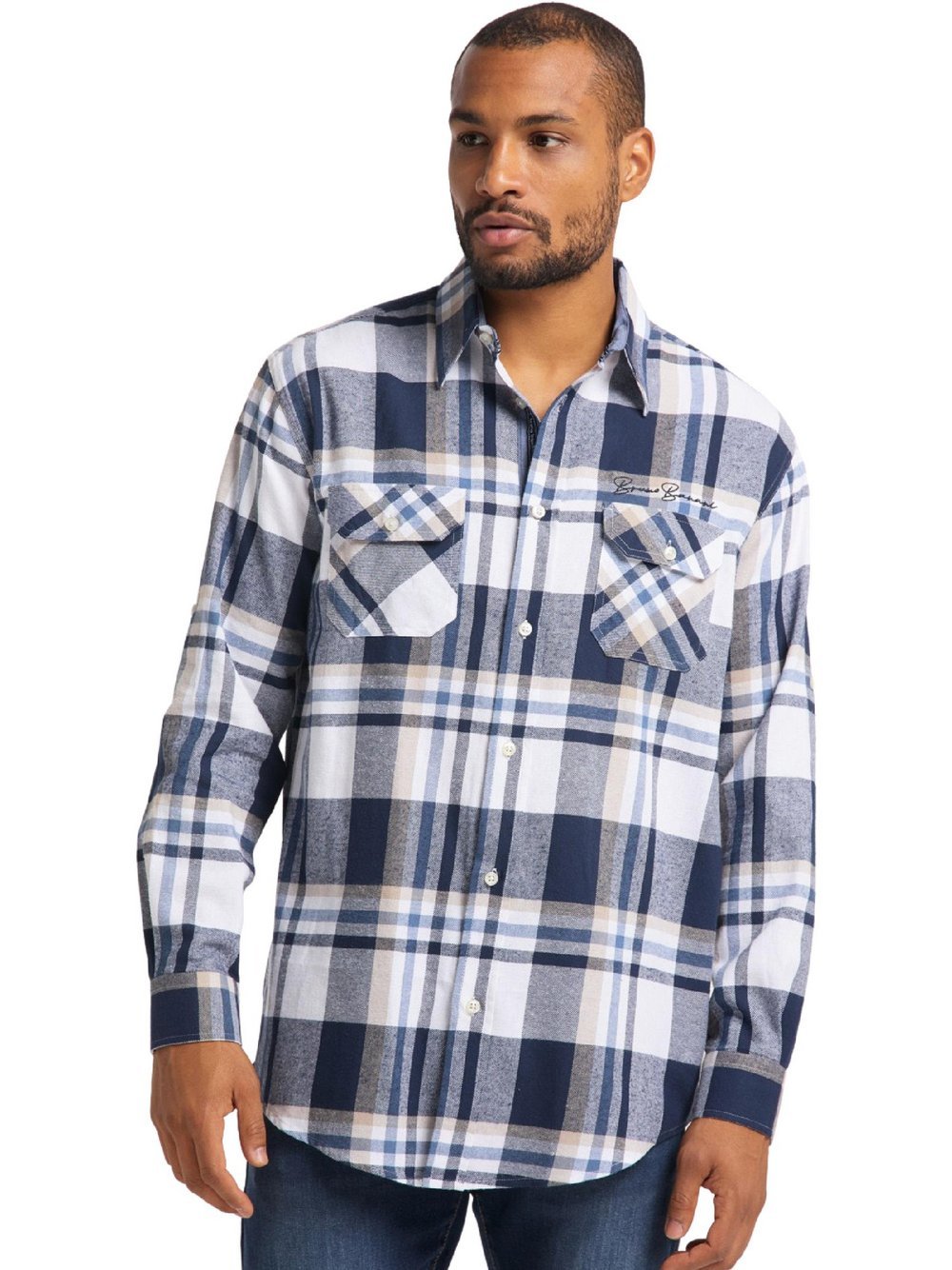 Bruno Banani Hemd  Herren Regular Fit Baumwolle blau kariert, S