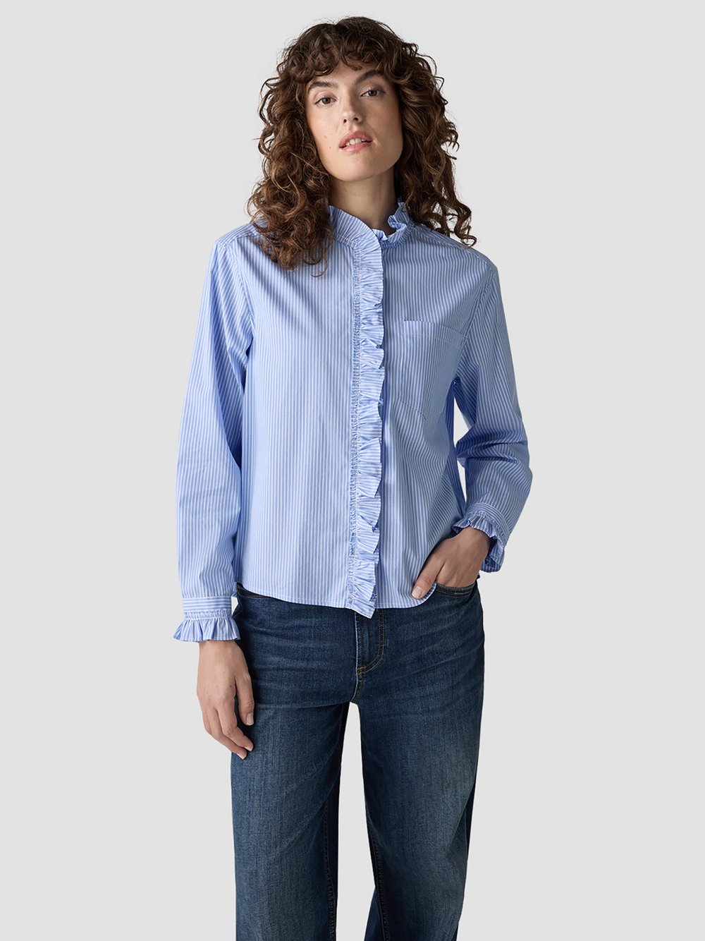 LCMT Bluse Damen Baumwolle blau gestreift, 46