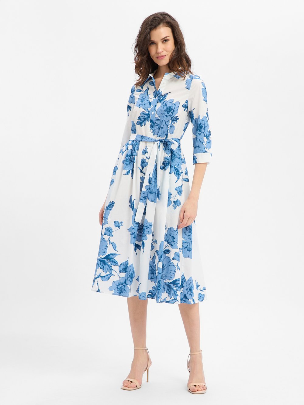 Ambiance Kleid Damen Baumwolle (100%) blau gemustert, 34