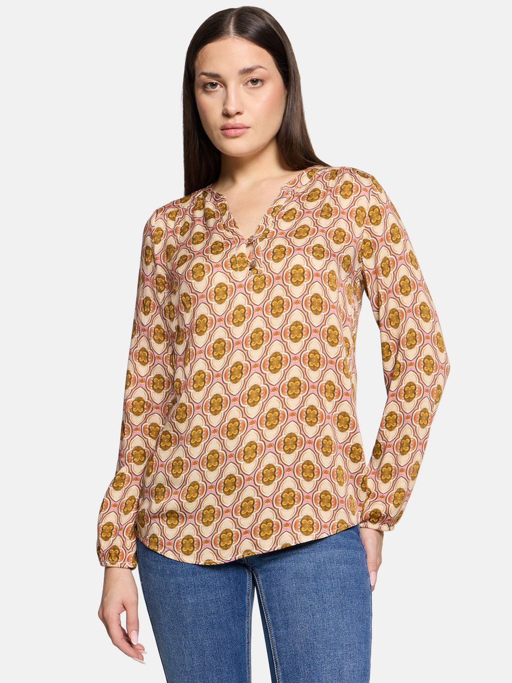 Cartoon Casual-Bluse Damen Viskose braun gemustert, 40