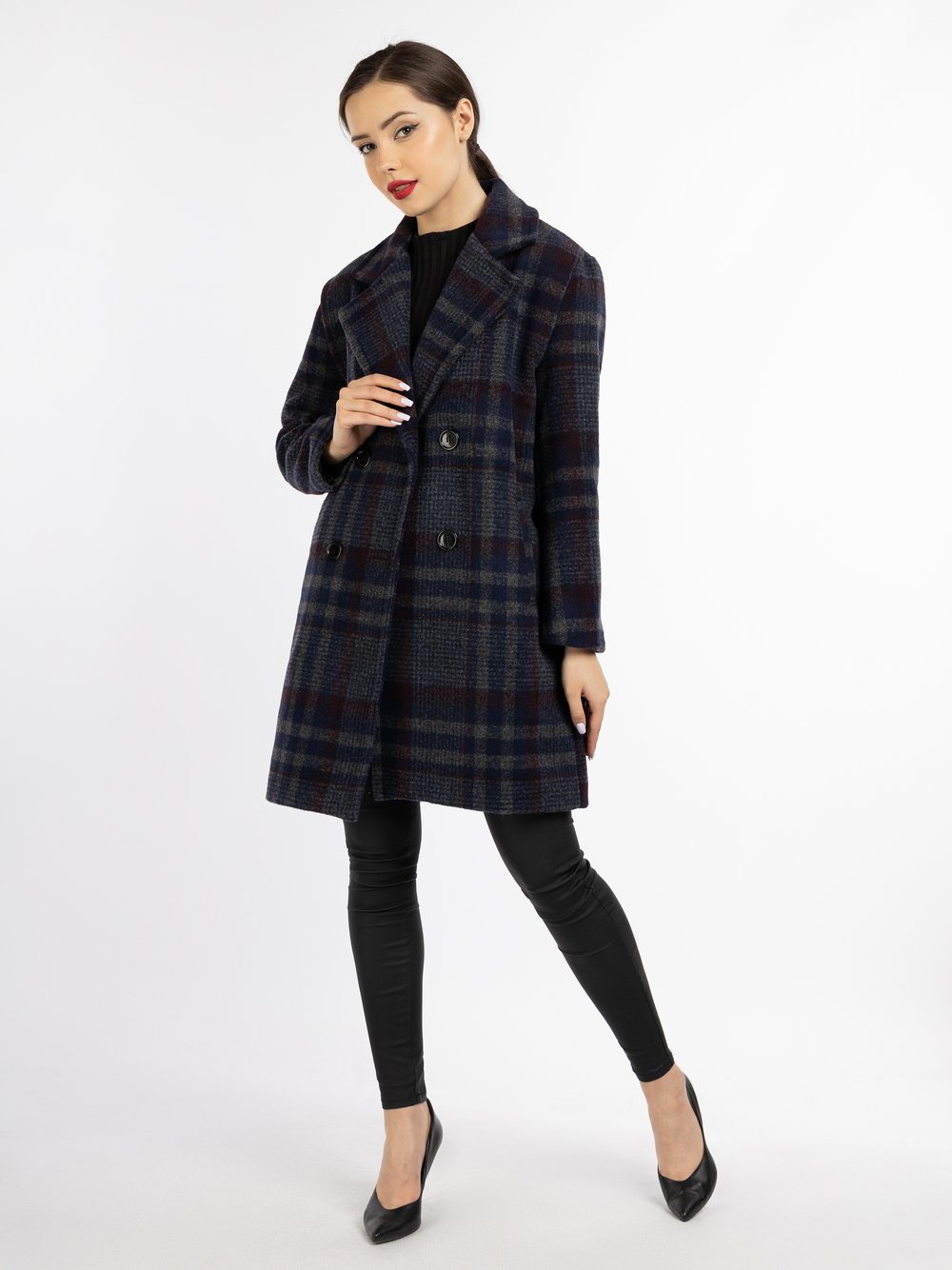 Faina Mantel Damen blau kariert, S