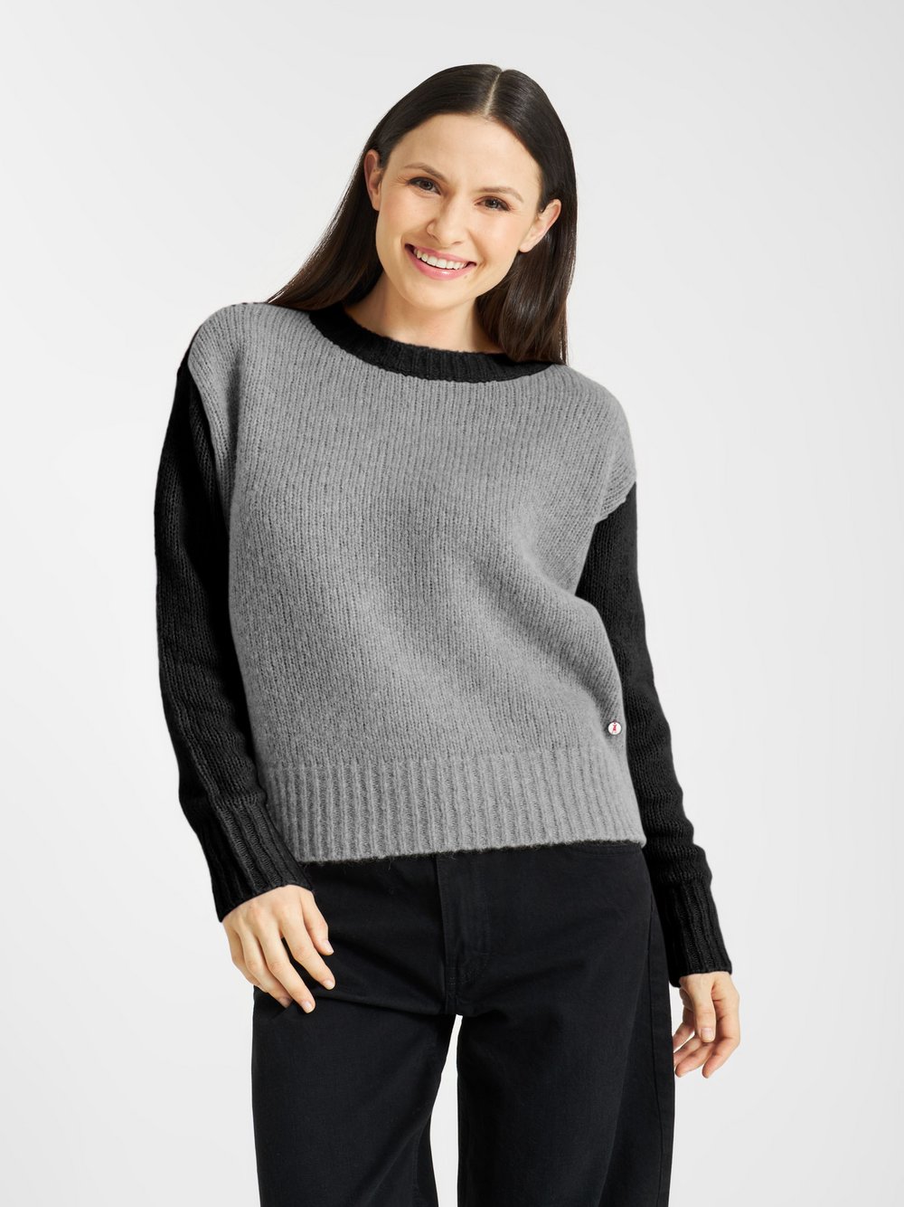 Frieda & Freddies Strickpolopullover Damen Wolle grau, 36