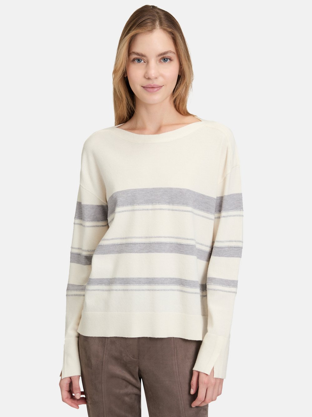 Betty Barclay Feinstrickpullover Damen Viskose weiß gestreift, 46