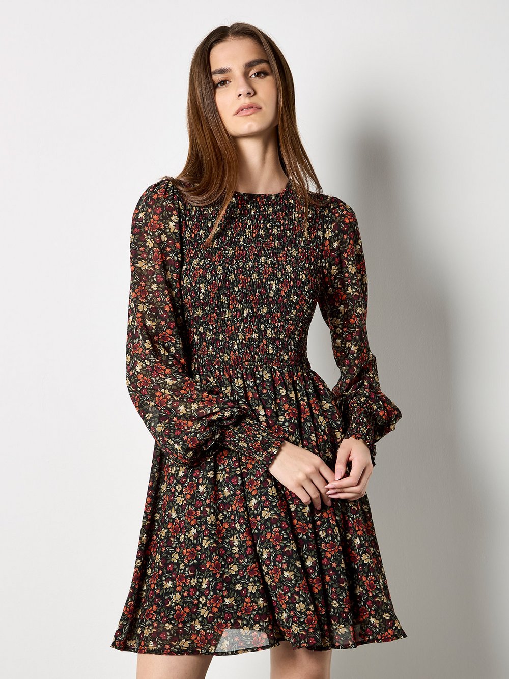 Thumbnail - Apricot Minikleid Damen orange gemustert, 40