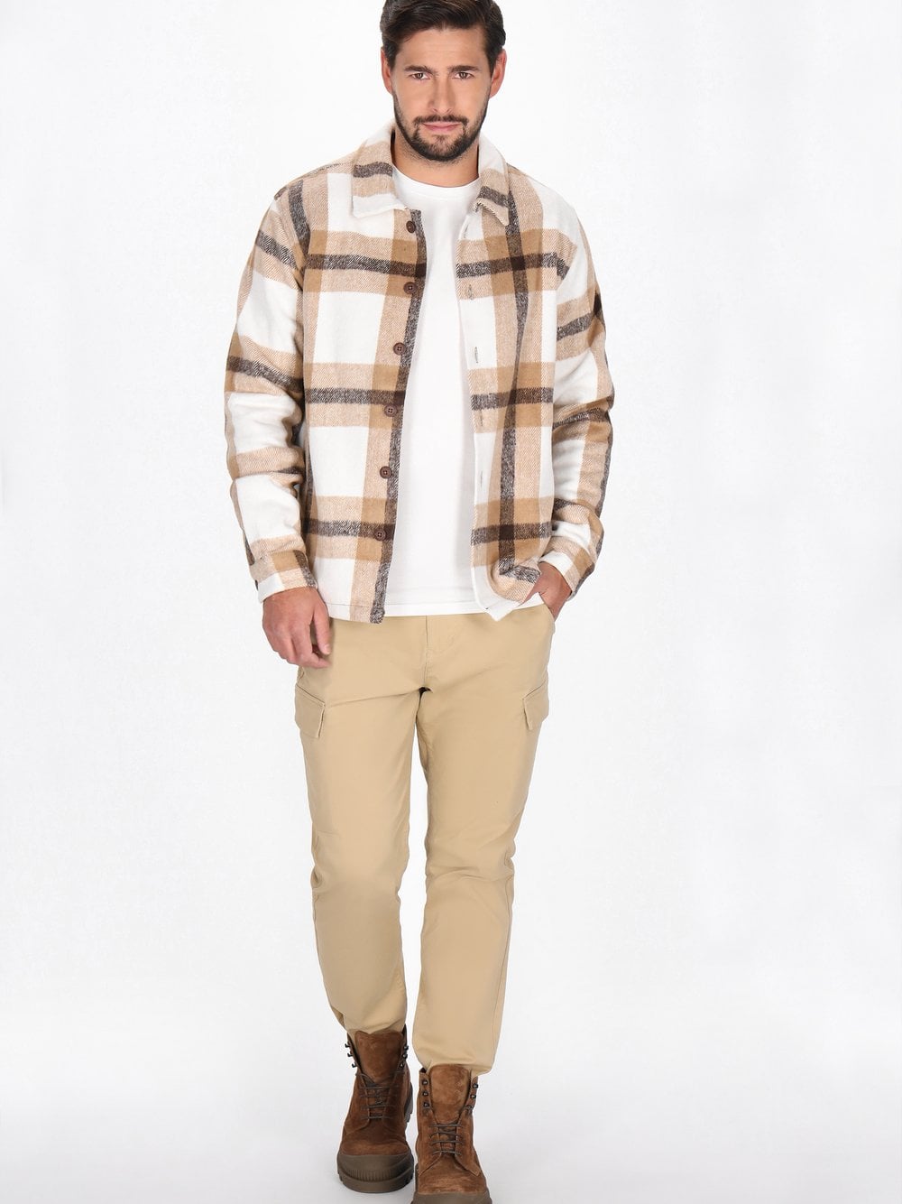 Dreimaster Hemd Herren beige gemustert, L