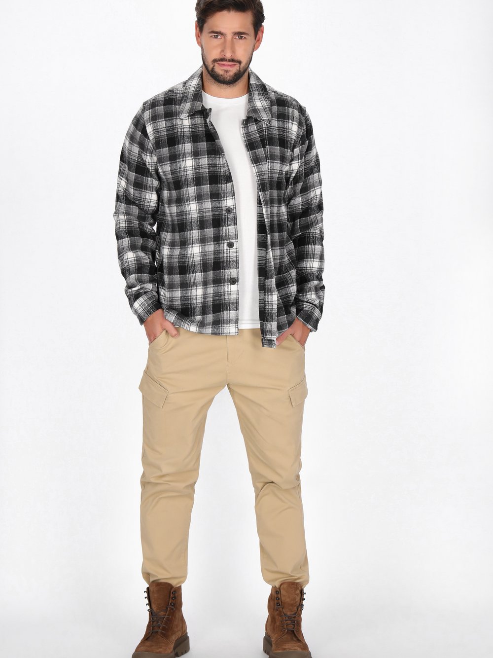 Dreimaster Hemd Herren schwarz gemustert, XXL