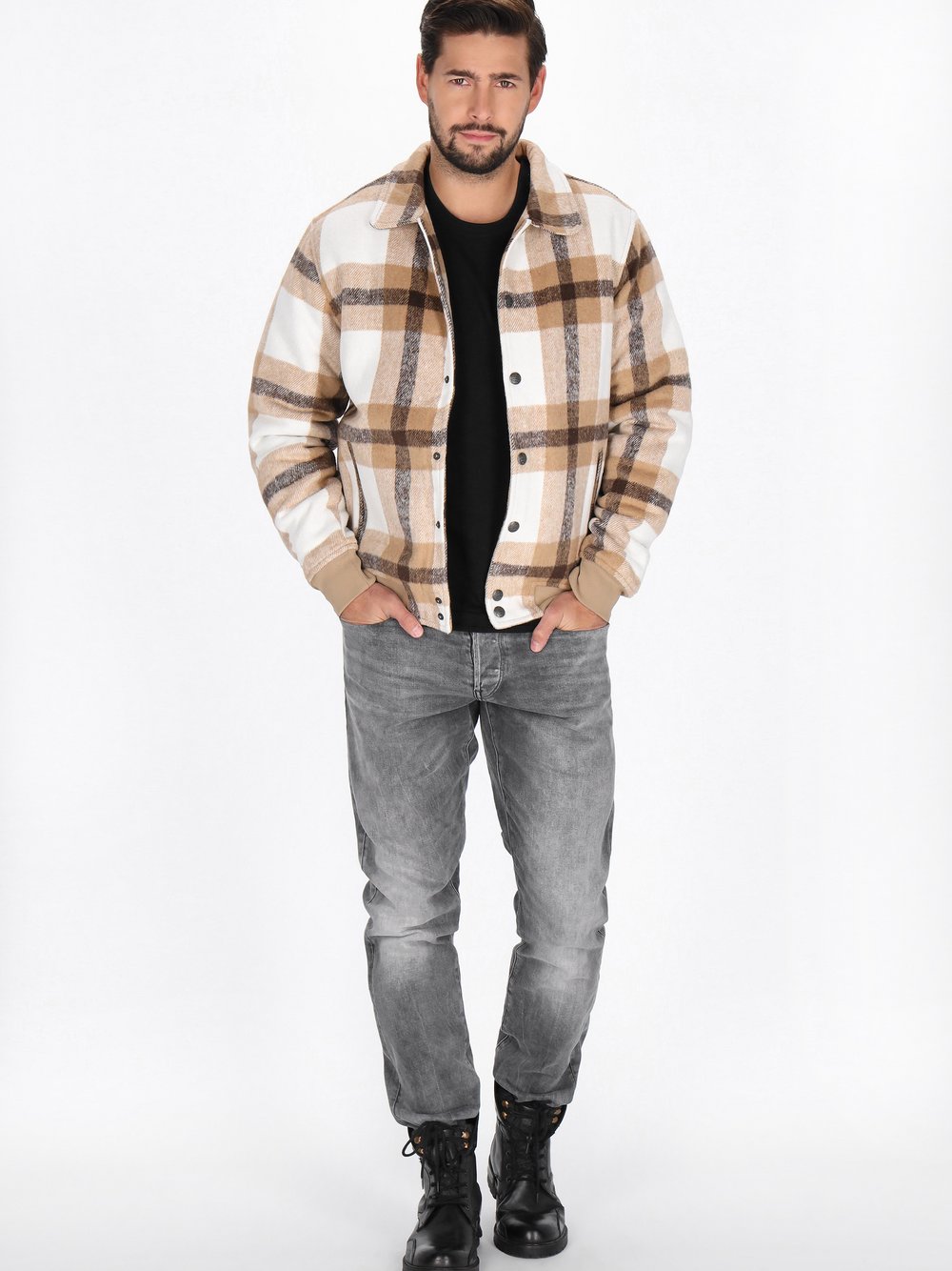 Dreimaster Jacke Herren beige gemustert, XXL