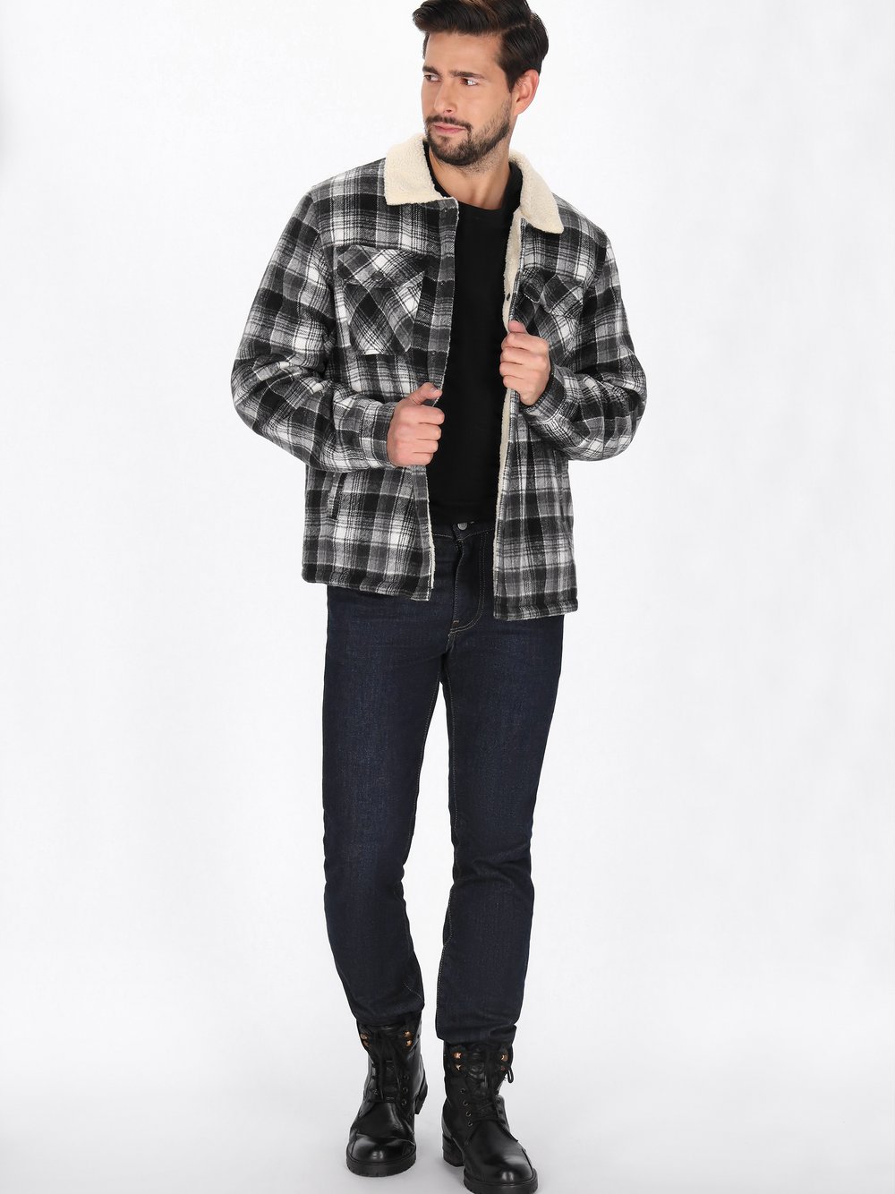 Dreimaster Jacke Herren schwarz gemustert, M