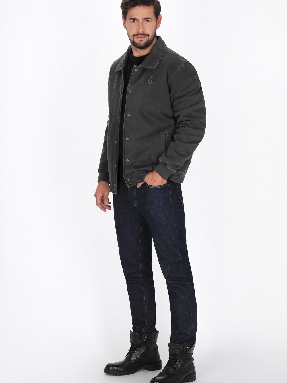 Dreimaster Jacke Herren Baumwolle grau, XXL