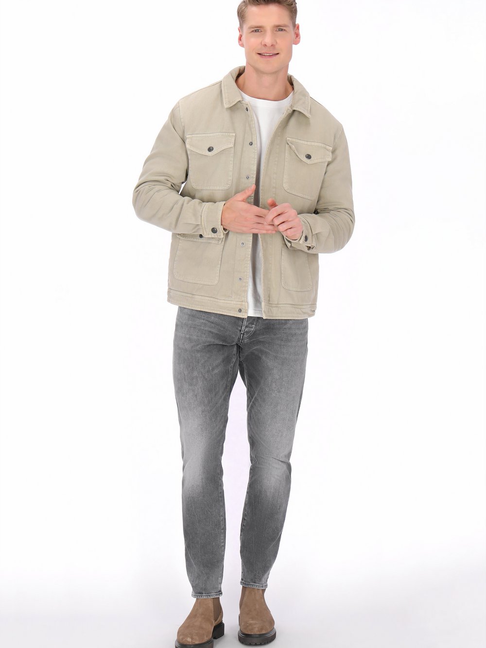 Dreimaster Jacke Herren Baumwolle beige, XXL