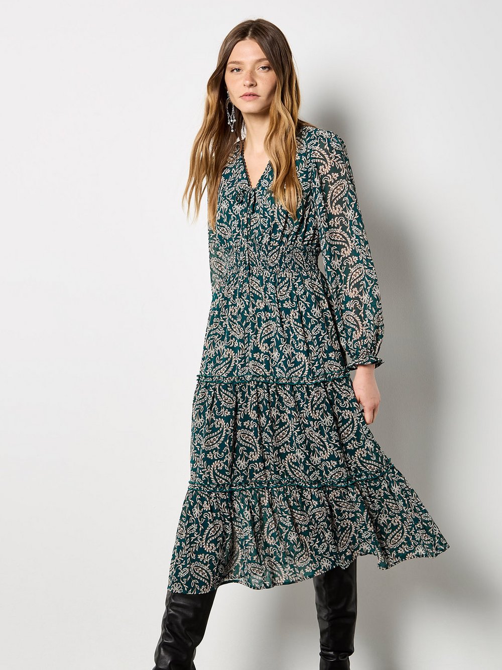 Thumbnail - Apricot Midikleid Damen grün gemustert, 42