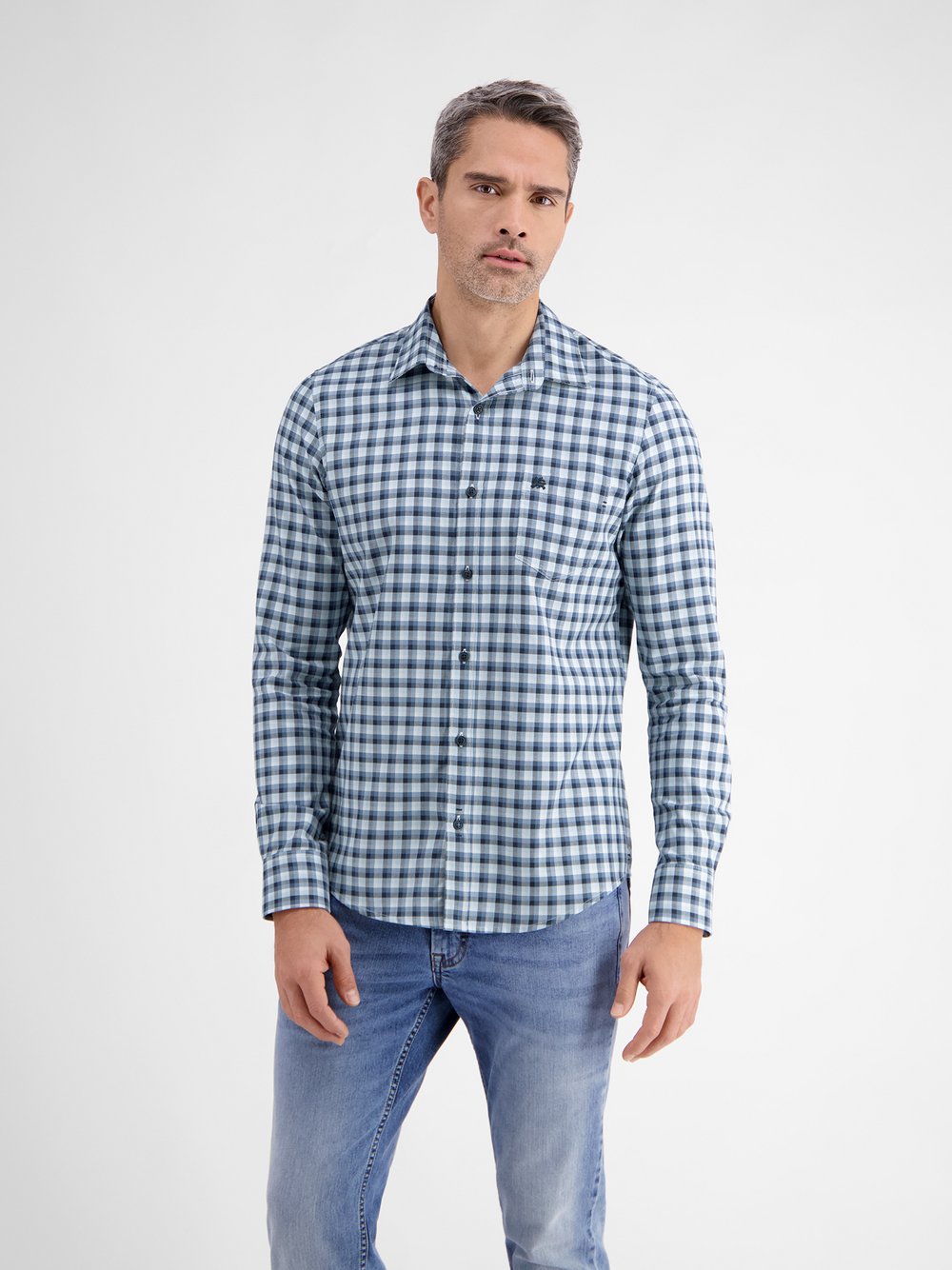 LERROS Karohemd Herren Regular Fit Baumwolle blau kariert, S