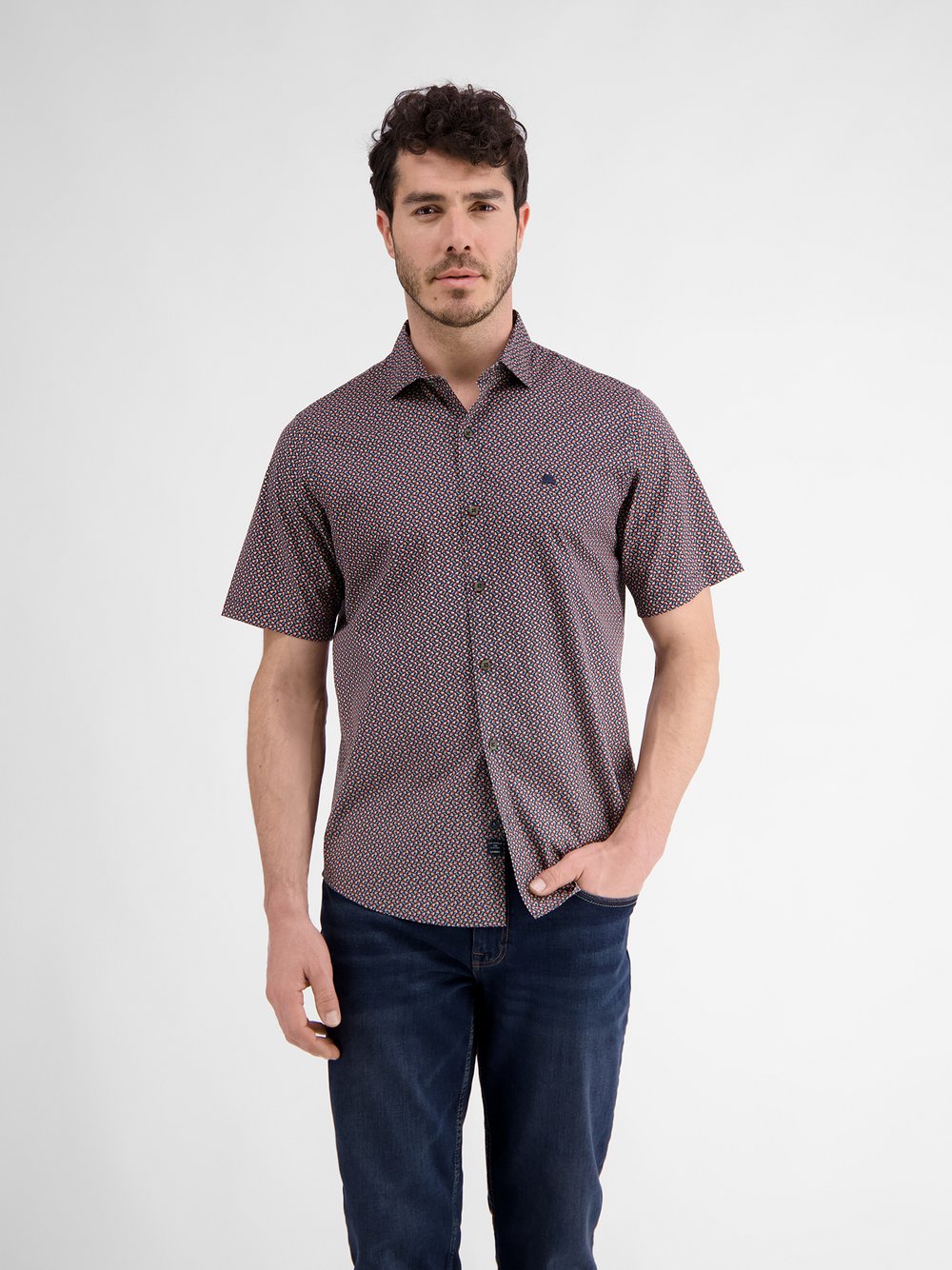 LERROS Halbarmhemd Herren Regular Fit Baumwolle blau, M