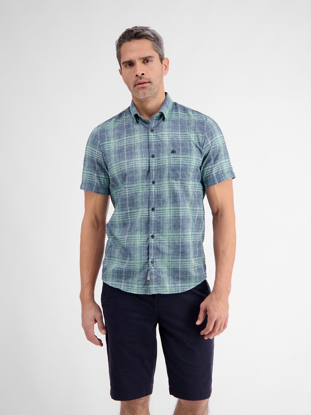 LERROS Kurzarmhemd Herren Regular Fit blau kariert, S