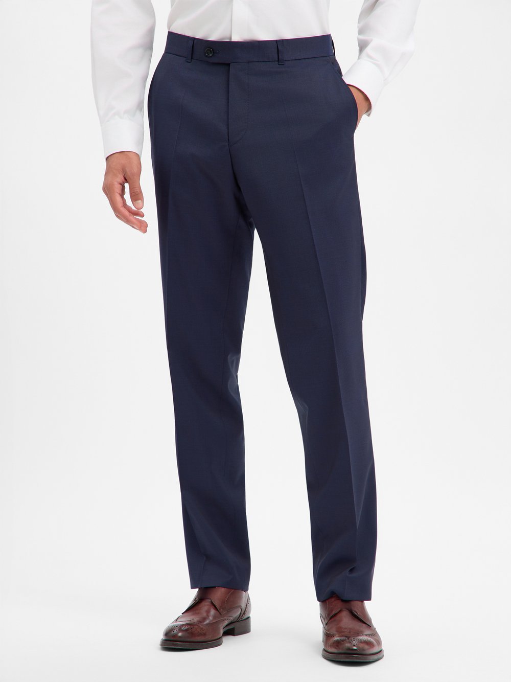 Carl Gross Schurwoll-Baukasten-Anzughose Herren Regular Fit Schurwolle blau gemustert, 31