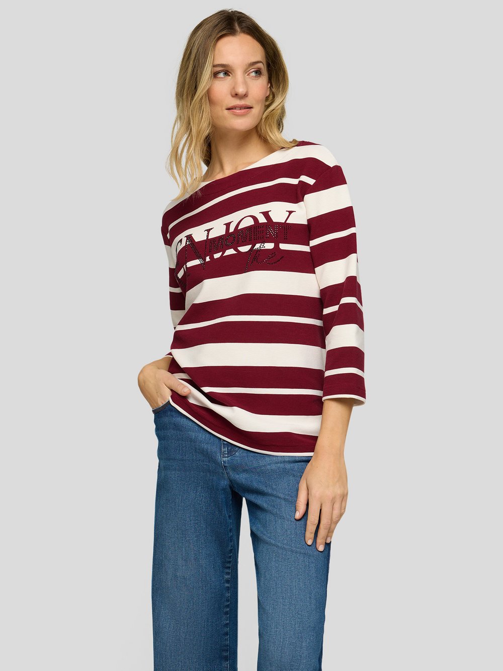 Thumbnail - RABE T-Shirt Damen Baumwolle rot gestreift, 38