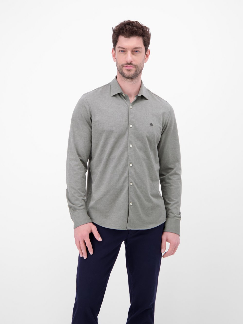 LERROS Langarmhemd Herren Regular Fit Baumwolle grau, L