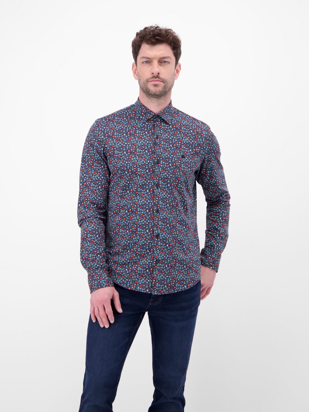 LERROS Langarmhemd Herren Regular Fit Baumwolle rot bedruckt, XL