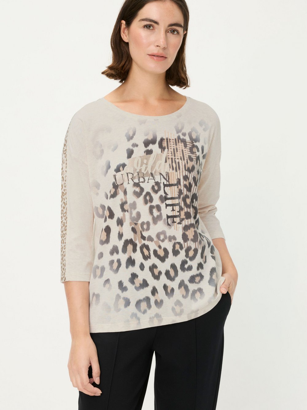 Olsen Shirt Damen Baumwolle beige bedruckt, 42