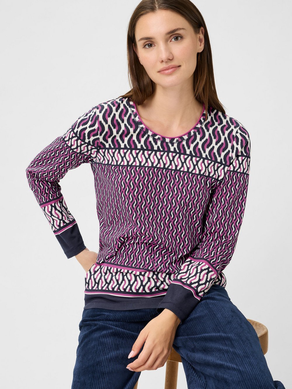 Olsen Langarmshirt Damen Baumwolle lila bedruckt, 38
