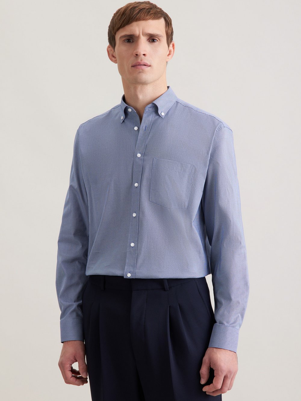 Seidensticker Business Hemd Herren Comfort Fit Baumwolle blau bedruckt, 44