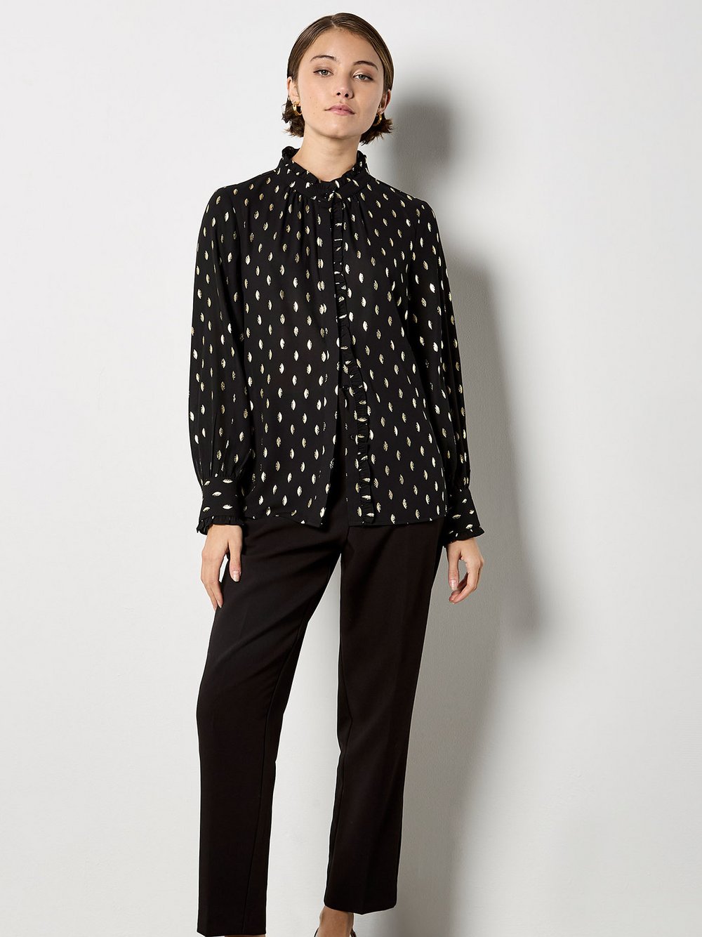 Apricot Bluse Damen schwarz gepunktet, 40