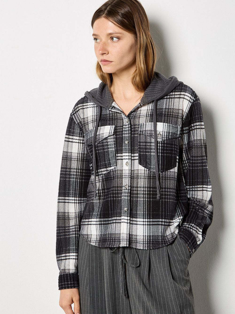 Apricot Bluse Damen grau kariert, 42