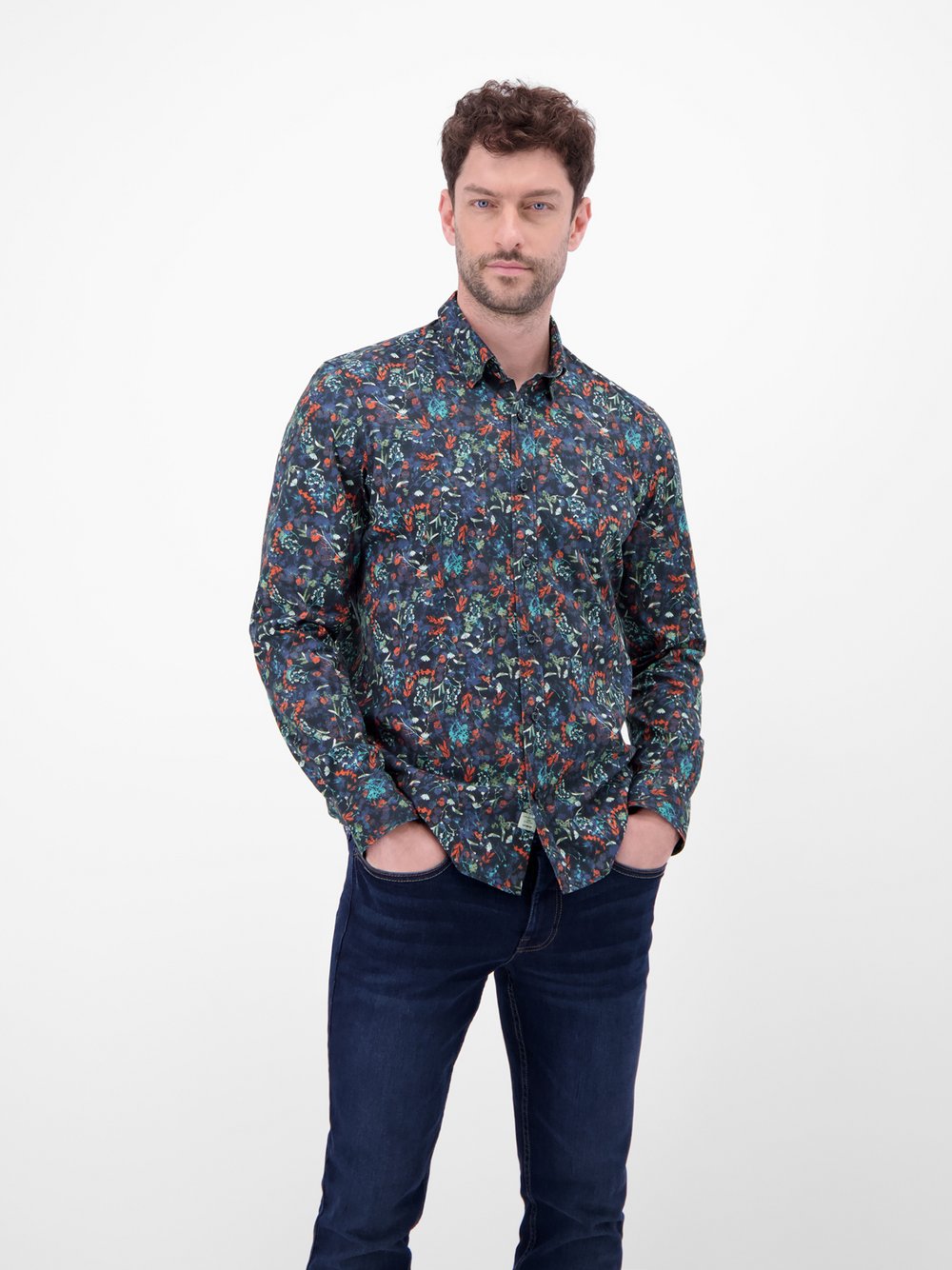 Thumbnail - LERROS Langarmhemd Herren Regular Fit Baumwolle blau bedruckt, XXXL