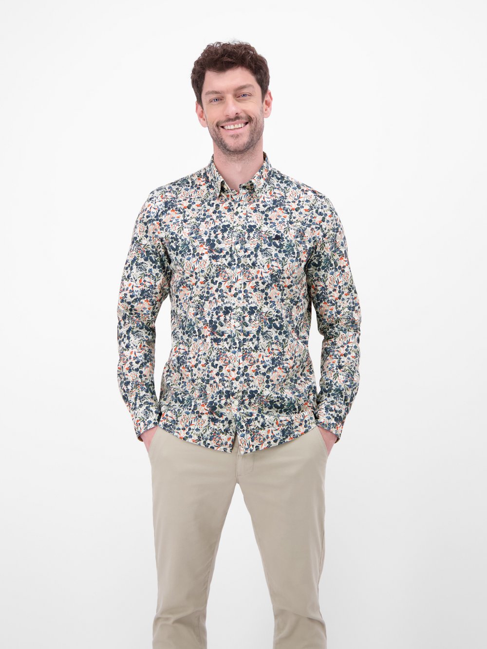 Thumbnail - LERROS Langarmhemd Herren Regular Fit Baumwolle weiß bedruckt, M