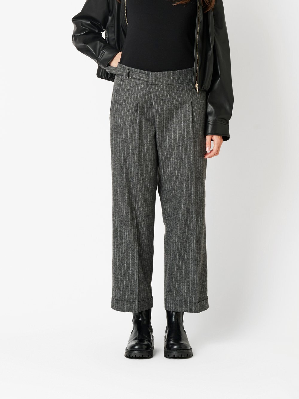 Rosner Hose Damen Stoff grau gestreift, 34-28