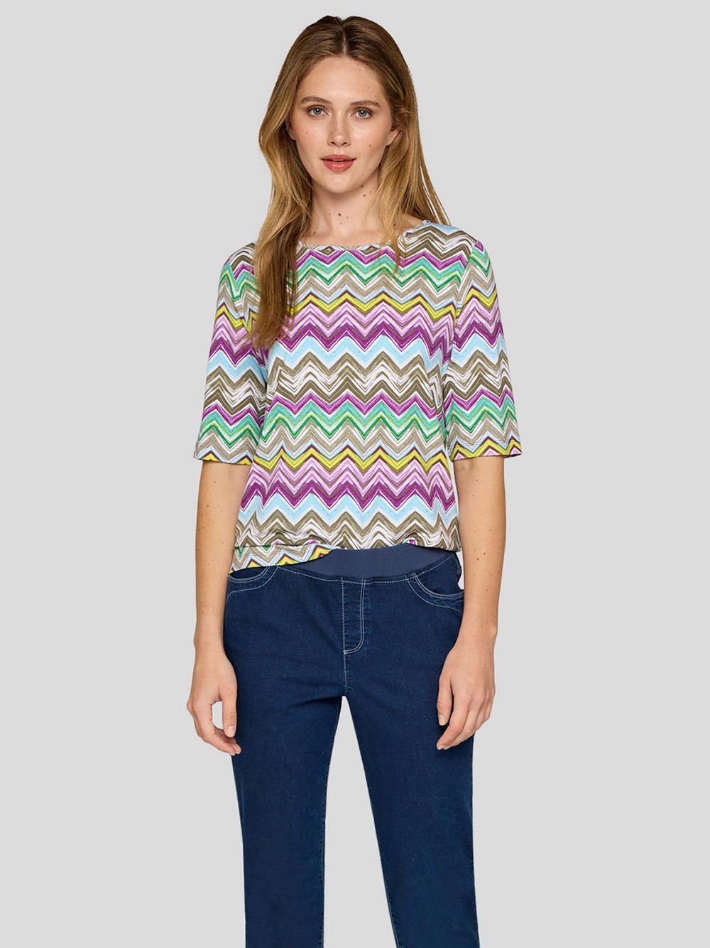 RABE T-Shirt Damen Viskose grün gemustert, 36