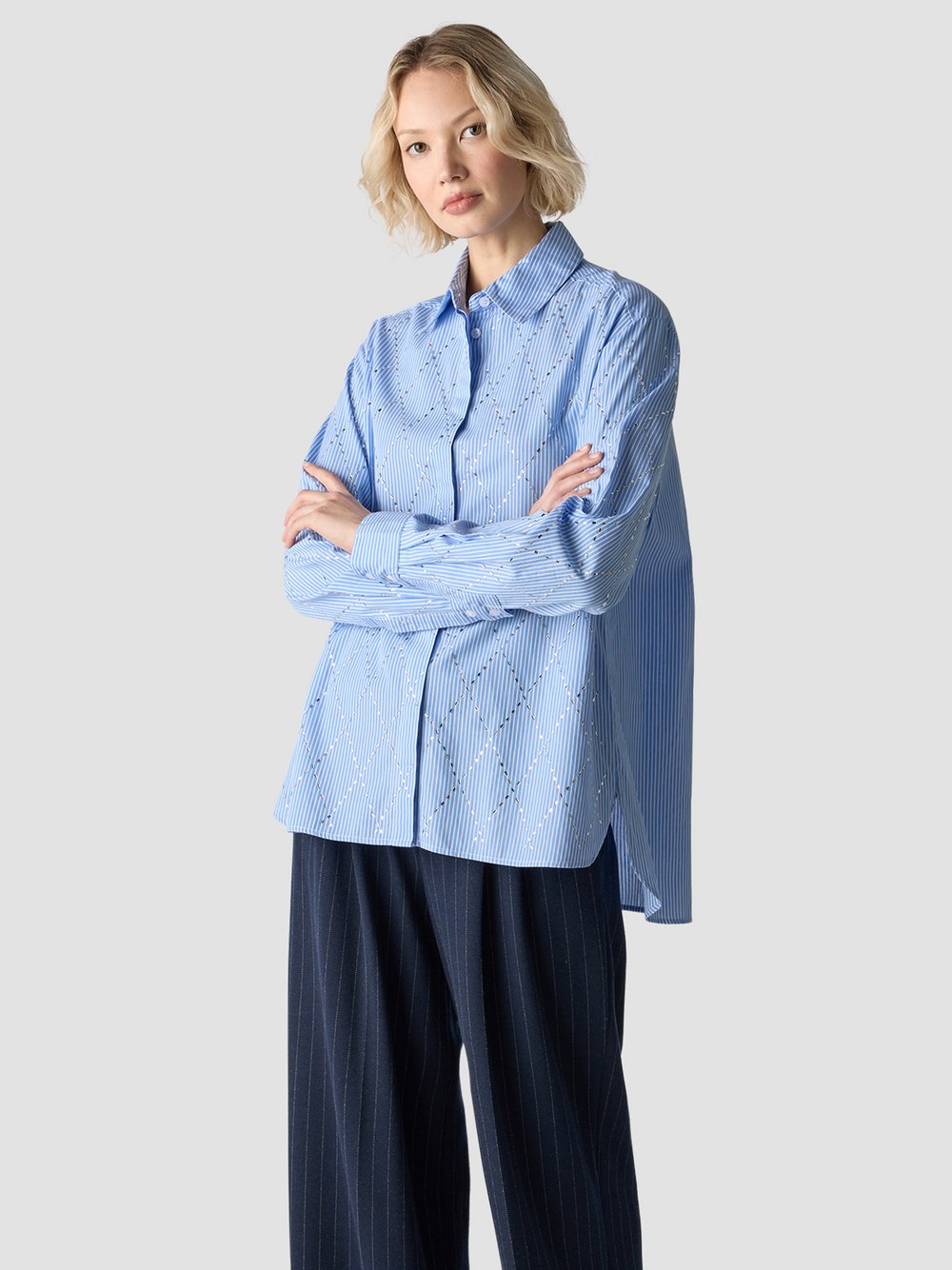 LCMT Bluse Damen Baumwolle blau gestreift, 36
