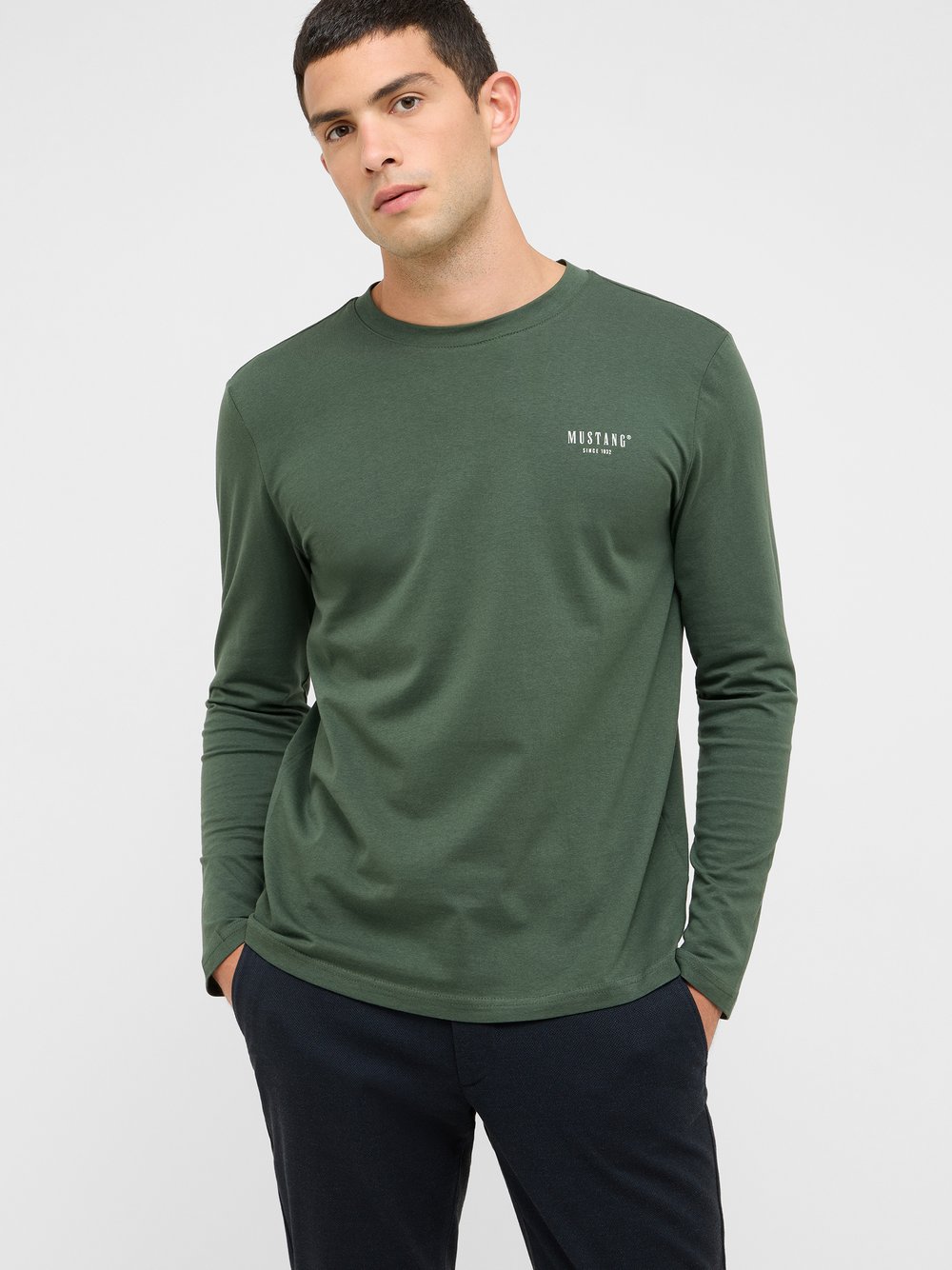 Thumbnail - Mustang Langarmshirt Herren Baumwolle grün, XL