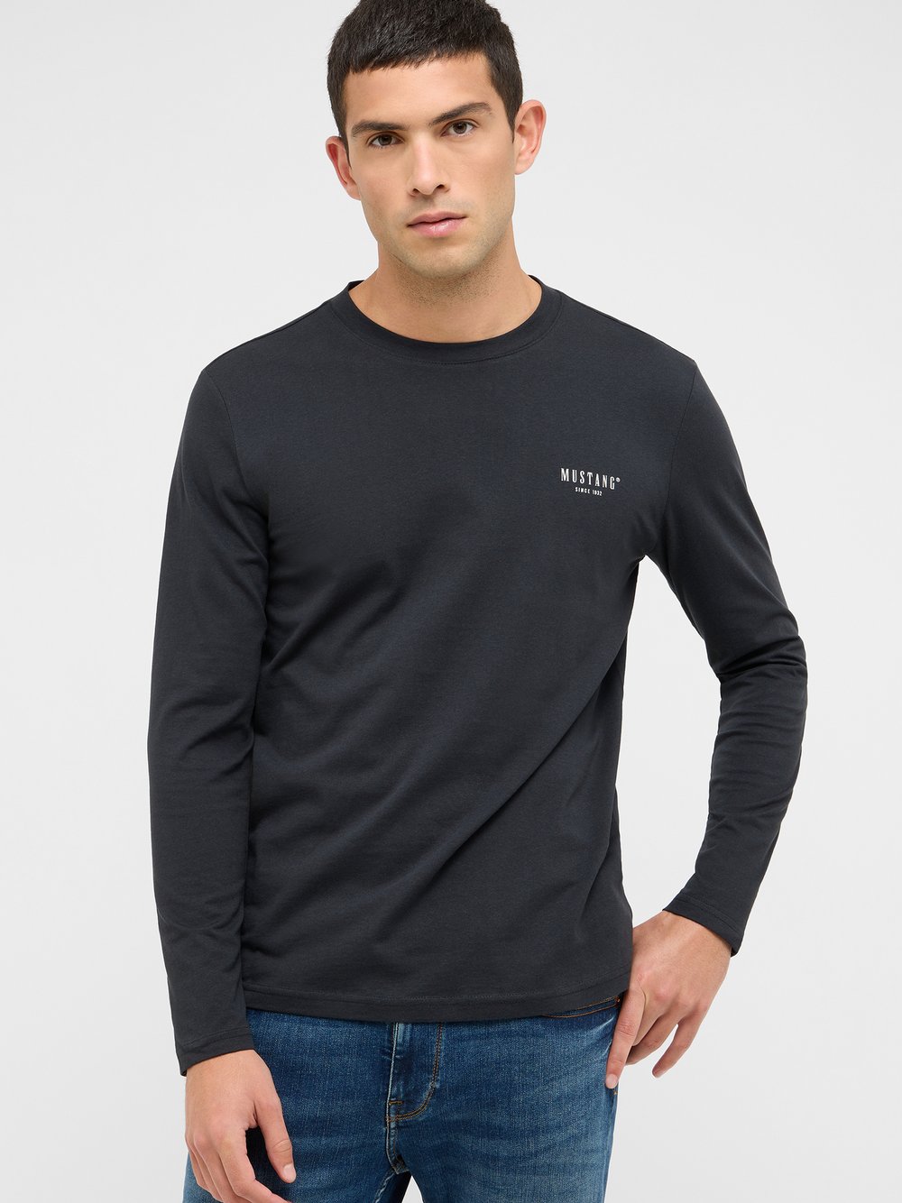 Mustang Langarmshirt Herren Baumwolle schwarz, 4XL