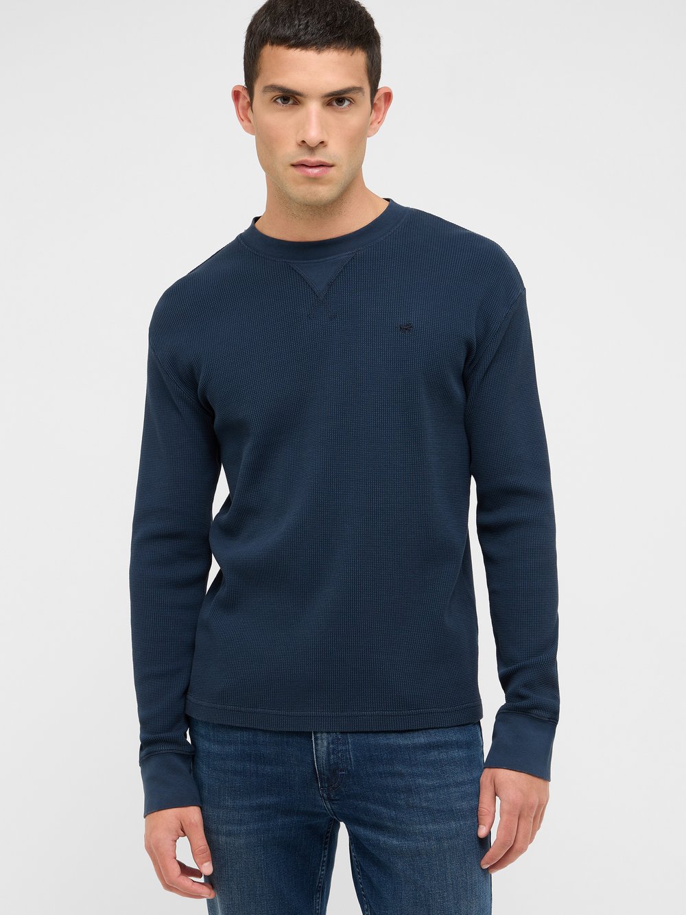 Mustang Langarmshirt Herren Baumwolle blau, 5XL