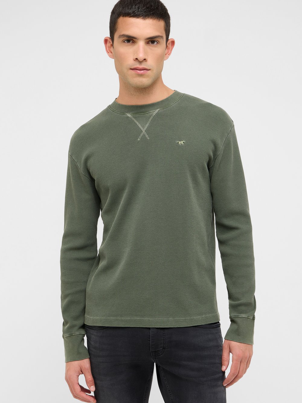 Mustang Langarmshirt Herren Baumwolle grün, XXXL