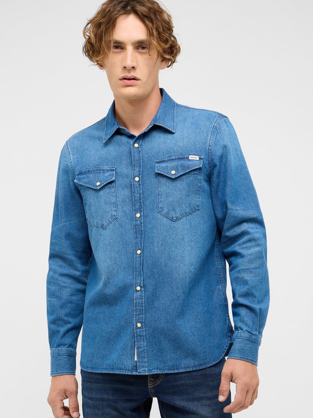Mustang Hemd Herren Regular Fit Baumwolle blau, XL