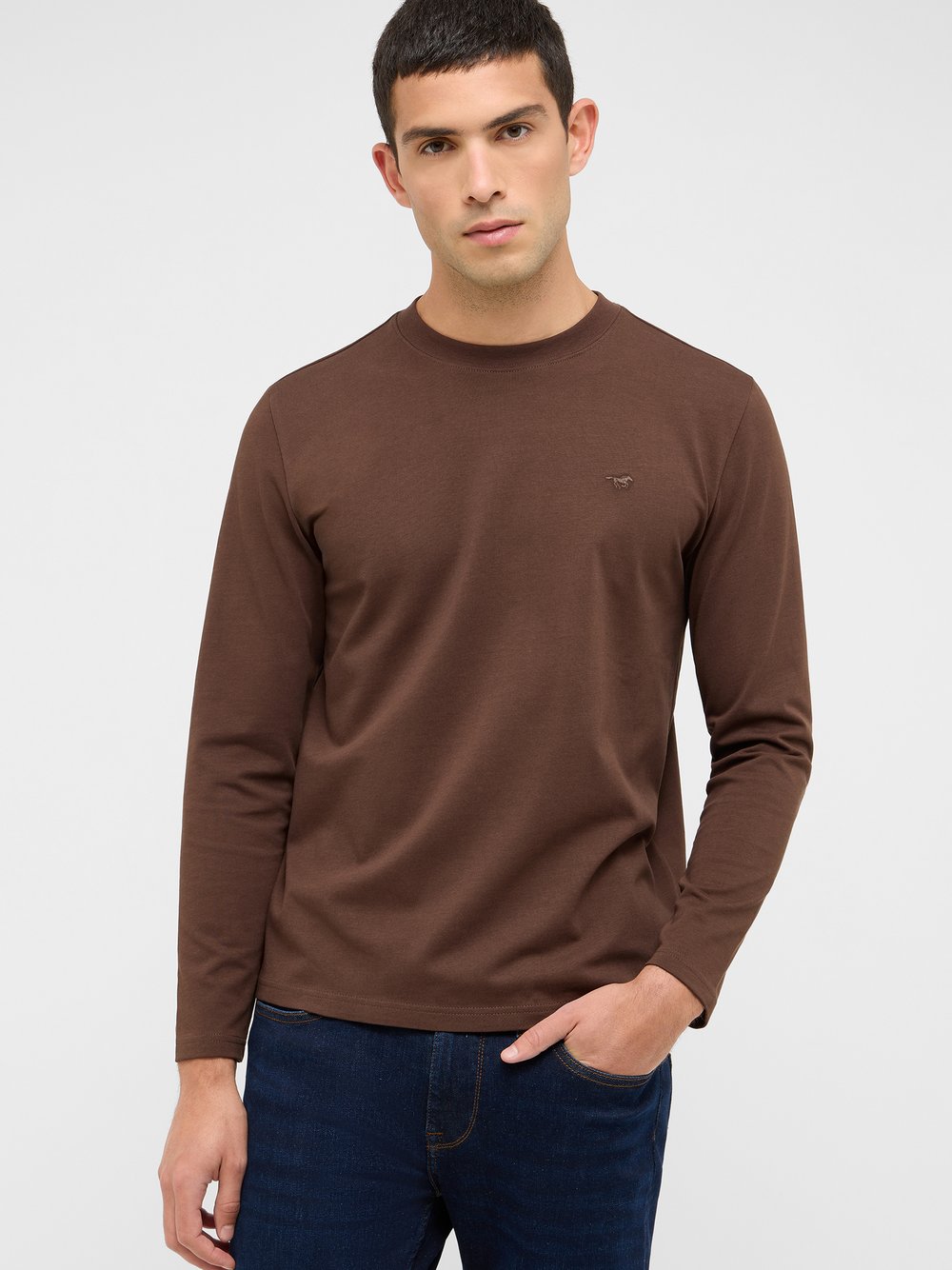 Mustang Langarmshirt Herren Baumwolle braun, XXXL