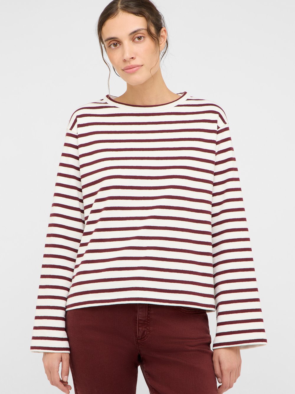 Mustang Langarmshirt Damen Baumwolle braun gestreift, M