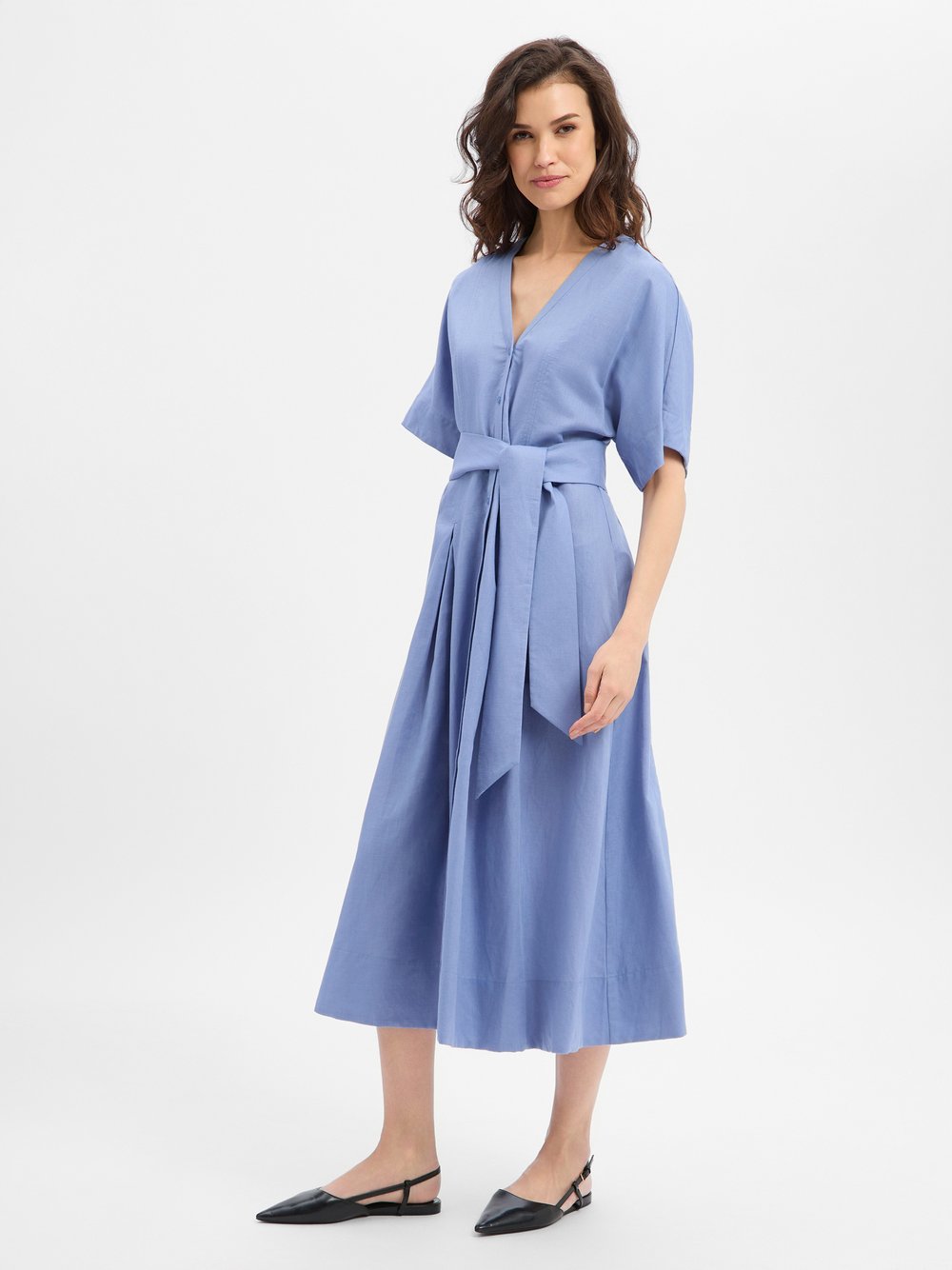 Ambiance Kleid mit Leinen-Anteil Damen blau, 36