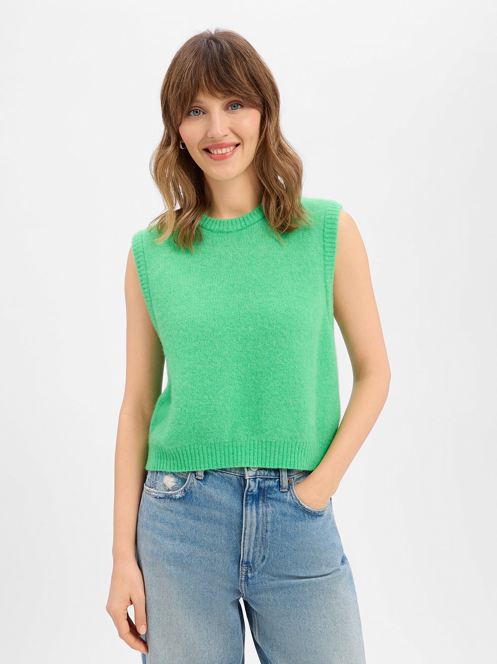 american vintage Strickpullunder mit Alpaka und Wolle Damen grün, S