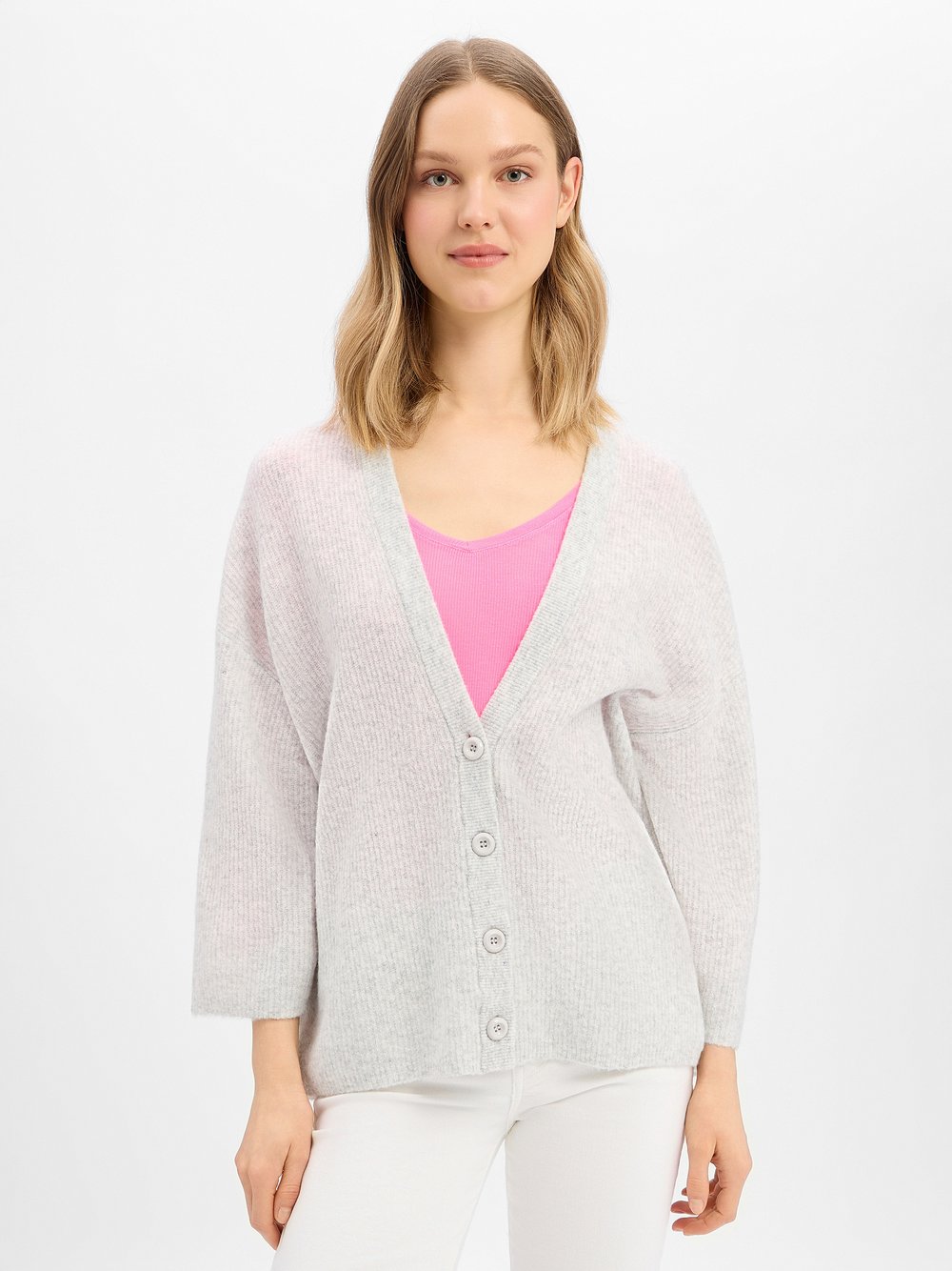 Thumbnail - american vintage Strickjacke mit Wolle Damen grau meliert, M/L