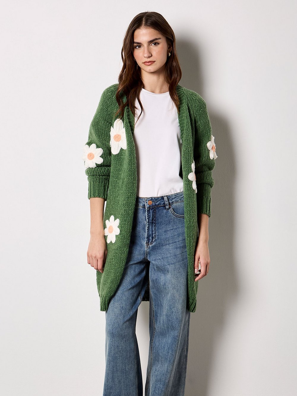 Apricot Strickjacke Damen grün bedruckt, 38