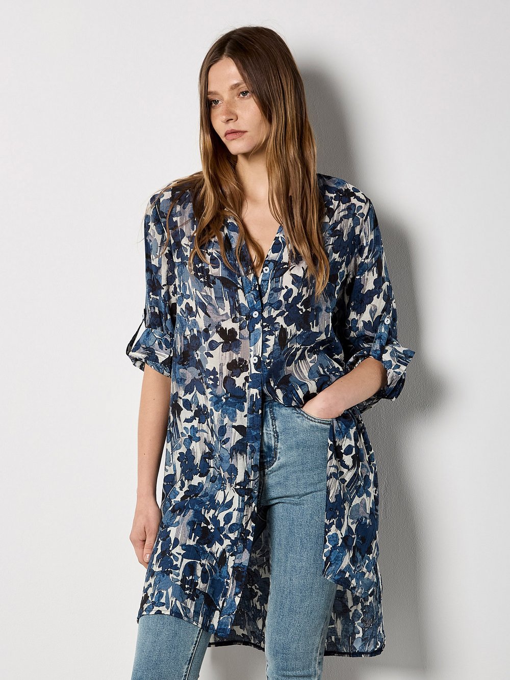 Apricot Bluse Damen Viskose blau gemustert, 38