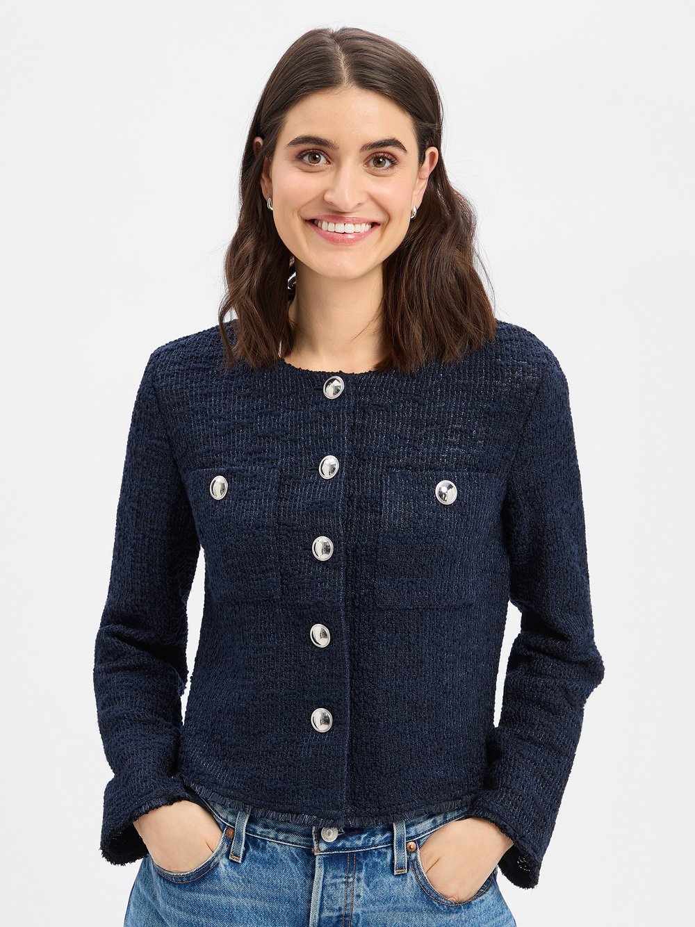 Betty Barclay Kastenblazer Damen Baumwolle blau meliert, 38