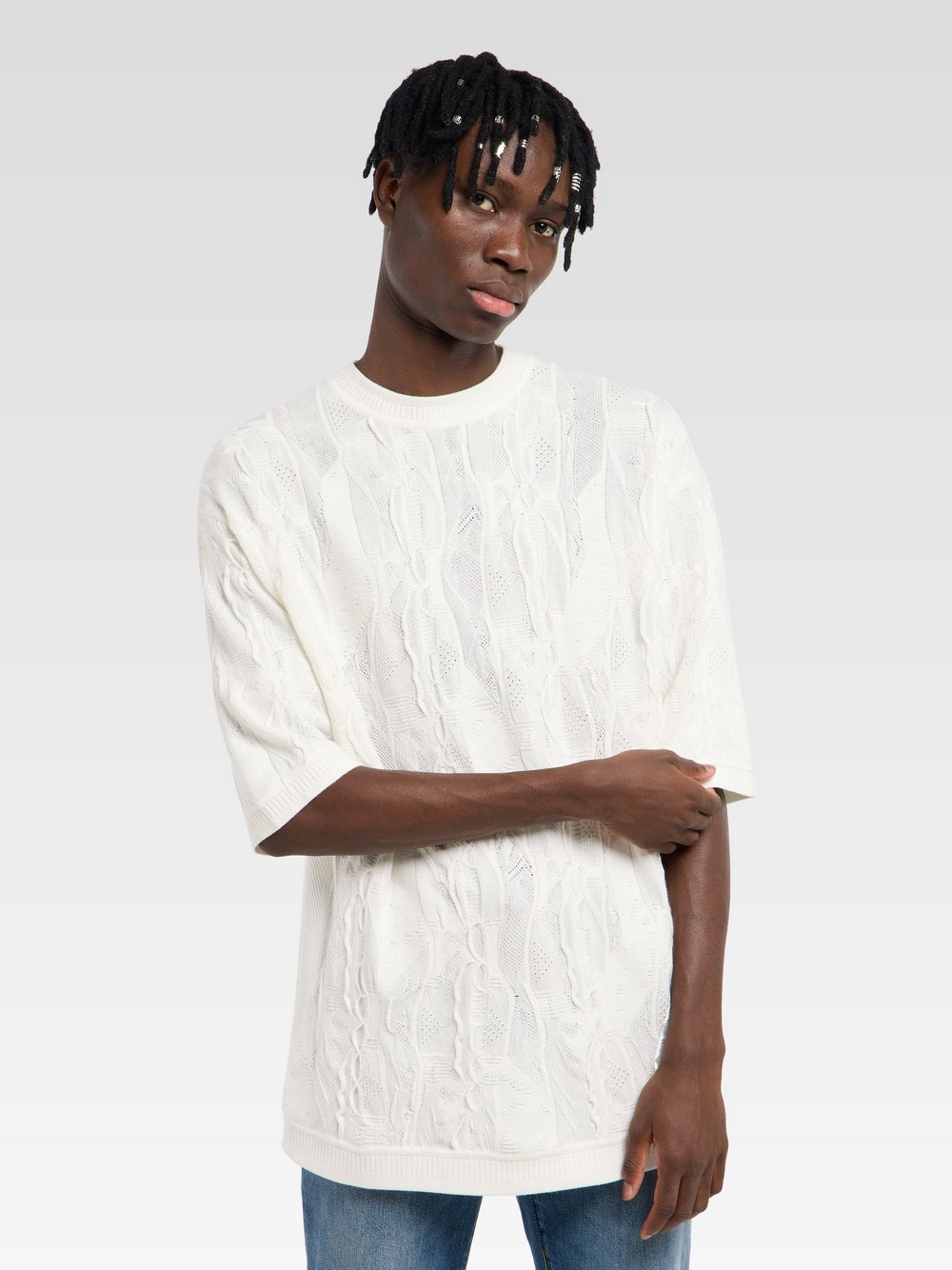 Carlo Colucci Rundhalsshirt  Herren Baumwolle weiß gemustert, S