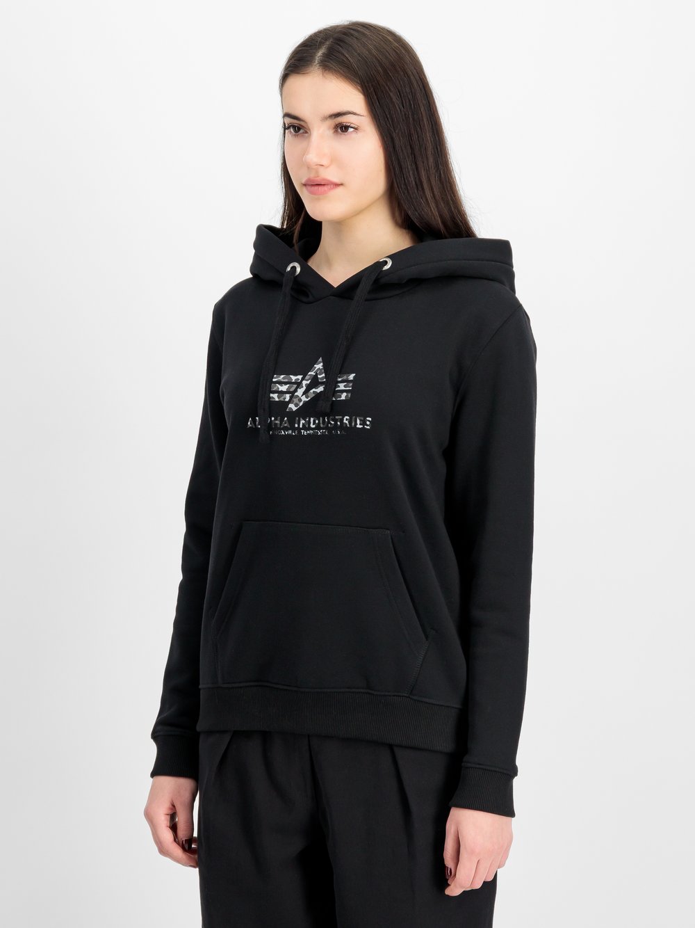 Alpha Industries Kapuzensweatshirt Damen Baumwolle schwarz bedruckt, XS