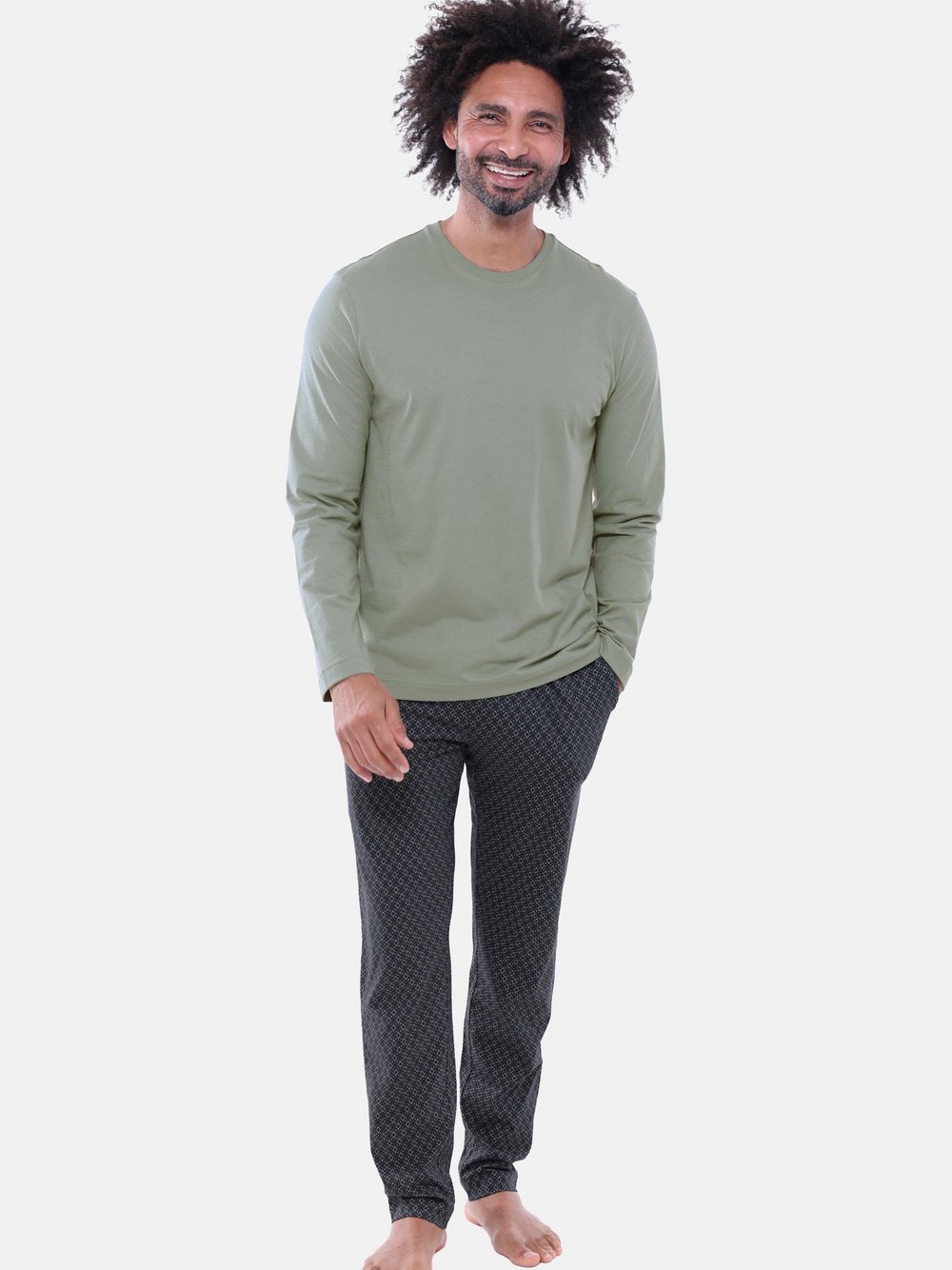 Thumbnail - Mey Schlafanzug Herren Baumwolle grün gemustert, L